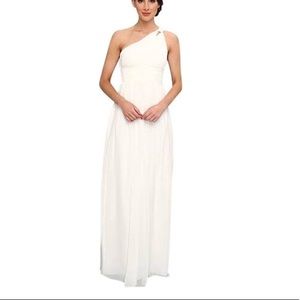 donna morgan one shoulder chiffon gown